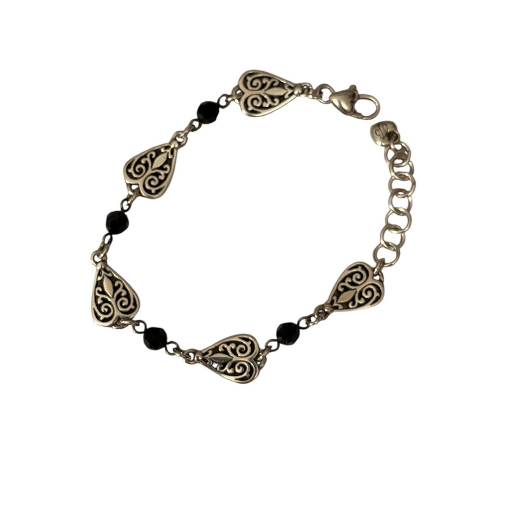 Brighton Silver Tone Black Faceted Beads Heart Bracelet